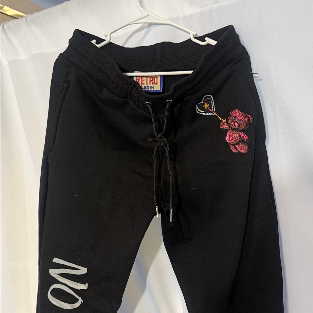 Metro Wear Black Joggers with Pink Bear Design